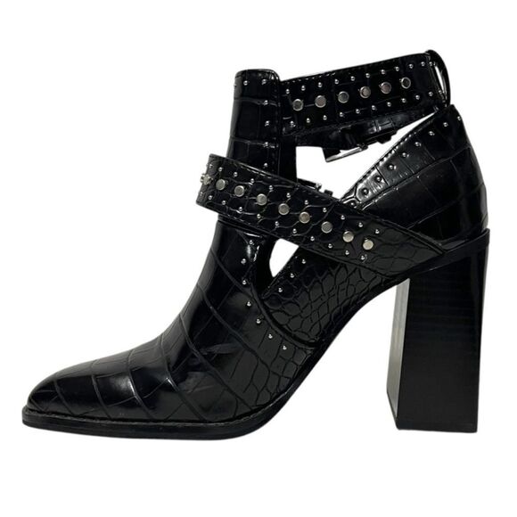 ZARA WOMAN Faux Croc Leather Studded Buckle Ankle Boots 37 - Picture 6 of 11